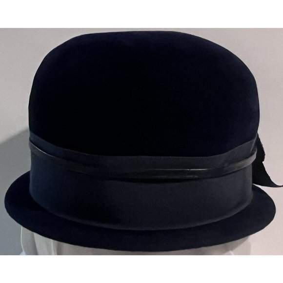 Vintage Cloche Hat PeachBloom Velour Merrimac Body Imported Fur Blue Size 22 main image 7